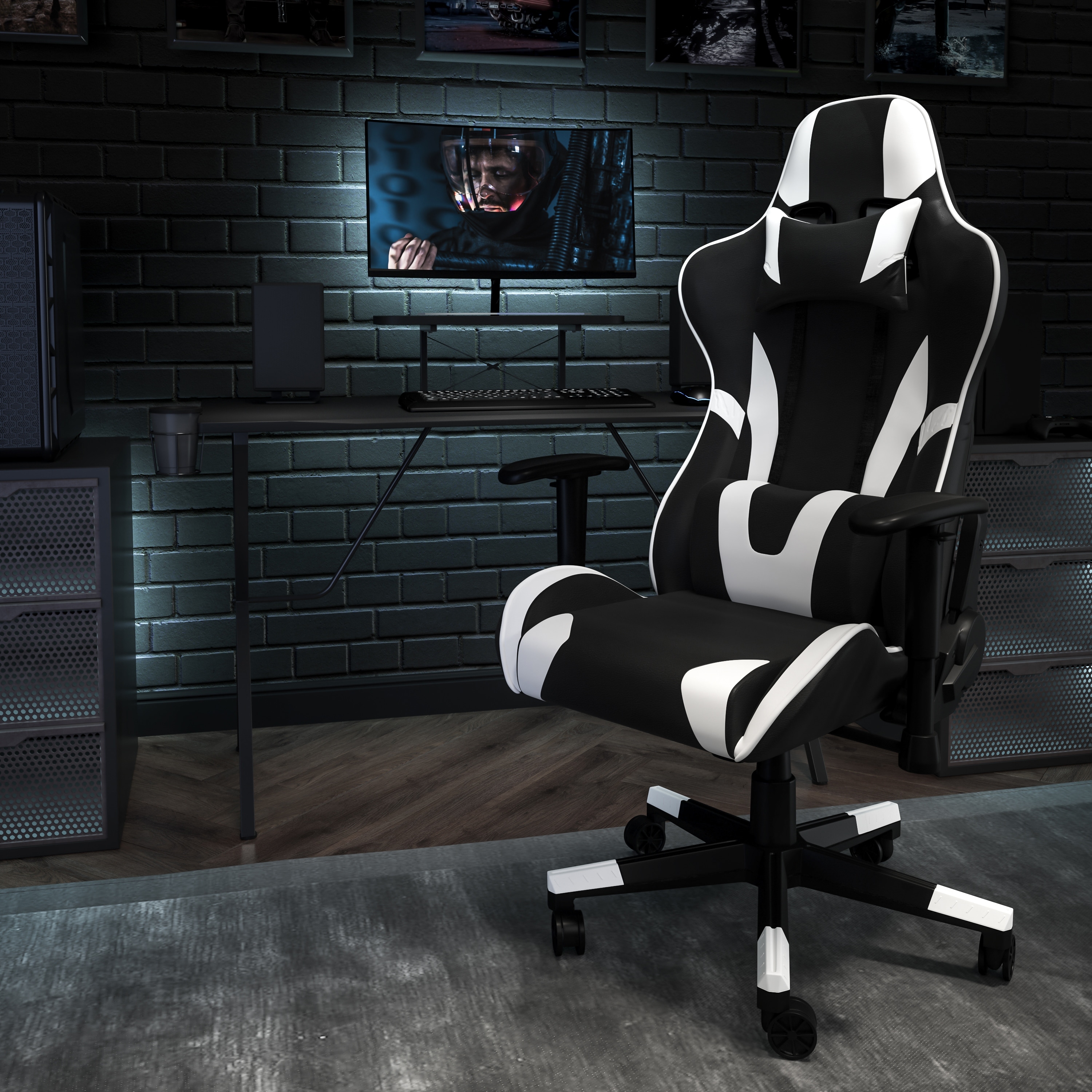 Gaming Desk & Chair Set with Cup Holder, Headphone Hook, and Monitor Stand