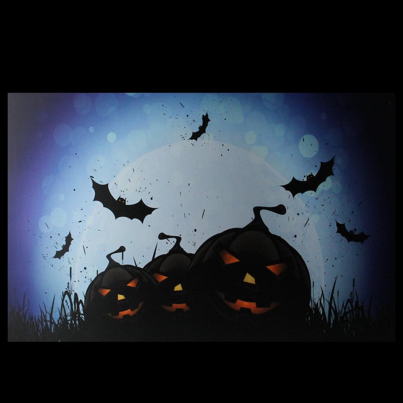 LED Lighted Jack-O-Lanterns Bats Halloween Canvas Wall Art 23.5 x 15.5