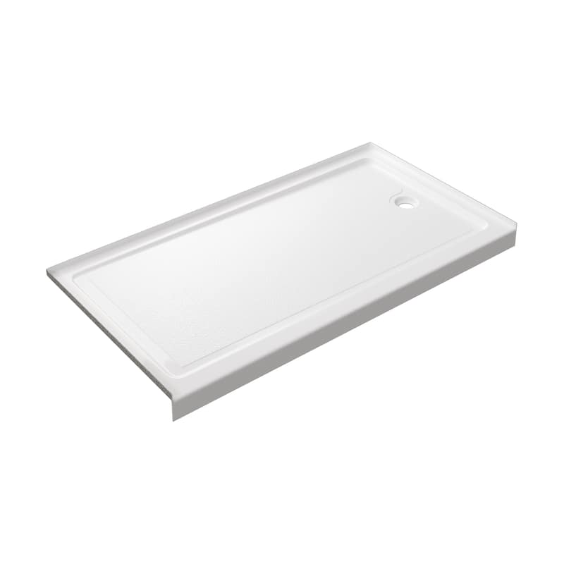 Slip-resistant Acrylic ShowerPan with Raised Edges 60-in Long x 30-in Wide Right White