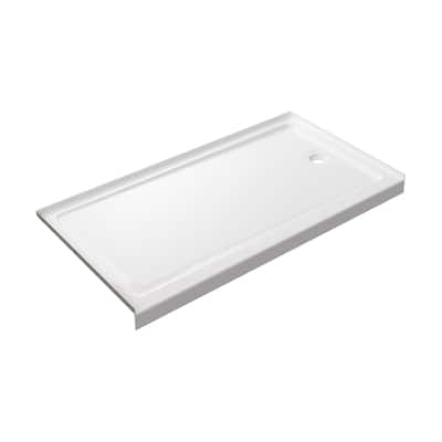 Slip-resistant Acrylic ShowerPan with Raised Edges 60-in Long x 30-in Wide Right White