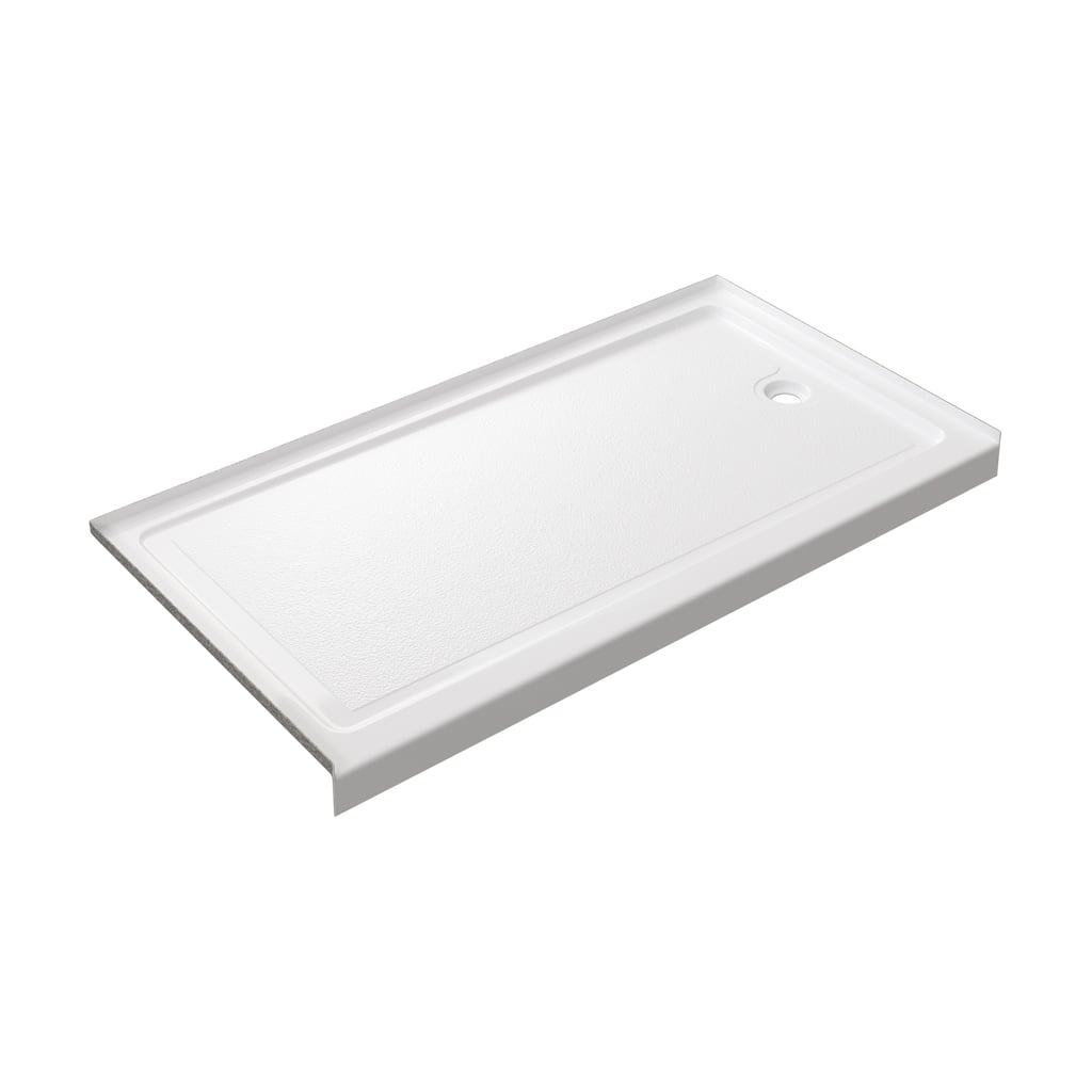 Slip-resistant Acrylic ShowerPan with Raised Edges 60-in Long x 30-in Wide Right White