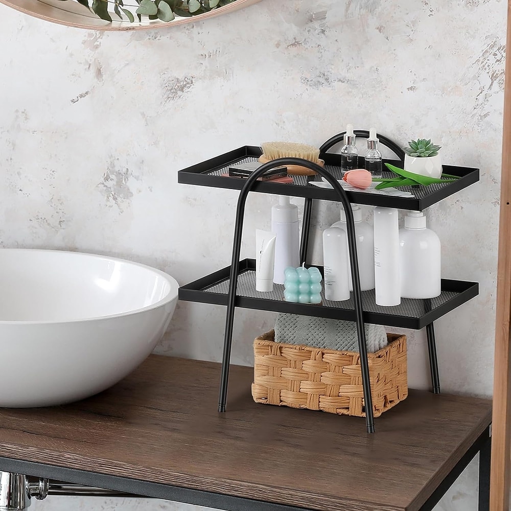 2-Tier Countertop Organizer for Bathroom Counter - Wood Bathroom Counter  Organizers Shelf Cosmetic Storage, Standing Vanity Tray for Bathroom