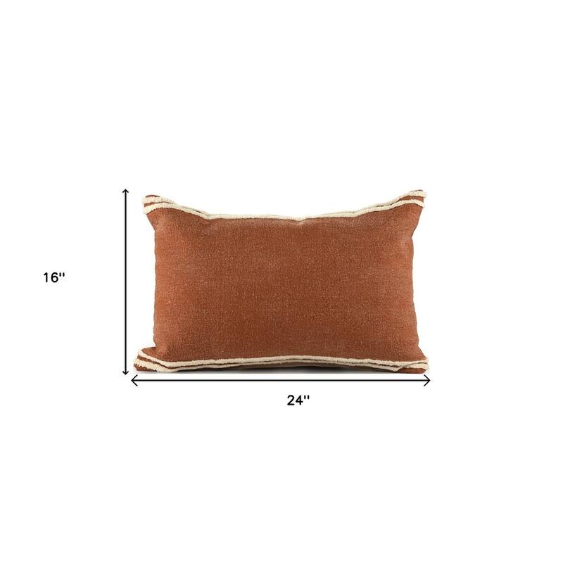HomeRoots 16" X 24" Cinnamon Striped Cotton Lumbar Throw Pillow With Texture