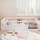 preview thumbnail 17 of 23, Solid Full Wooden Floor Bed Frame with Safety Fence for Kids, Low to Ground Design for Bedroom and Playroom Use, Natural White