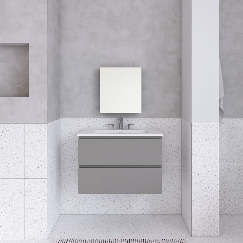 Floating Integrated Bathroom Vanity with Ceramic Sink, Three Faucet Holes