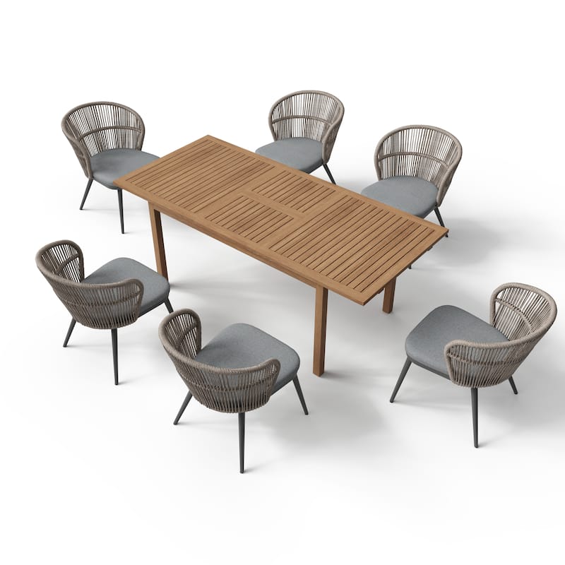 Outdoor 7-Piece Patio Dining Chair and Extendable Wood Dining Table