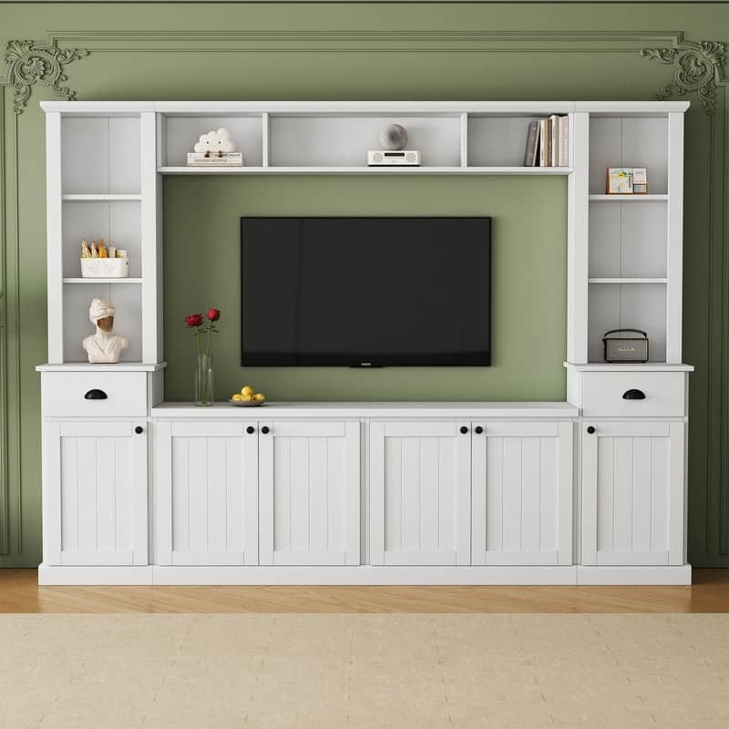 Modern 4-Piece Entertainment Wall Unit Set, Large TV Stand Media Console for TVs Up to 75" - White
