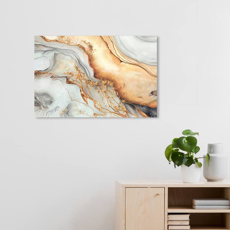 Wynwood Studio Canvas Abstract Grey Gold Gold and Metallic Gold Glam Wall Art Canvas Print - 30 x 20