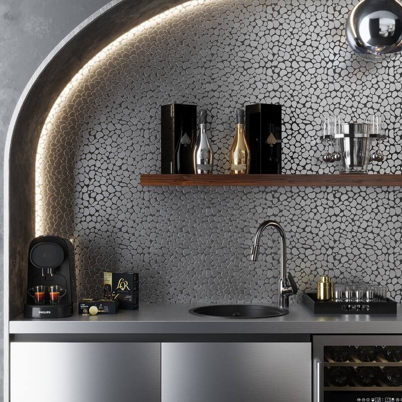Apollo tile 12" x 12" Avant Garde Polished Pebble Gray Metal Tile (5.17 sq ft/case) - 5 Pack