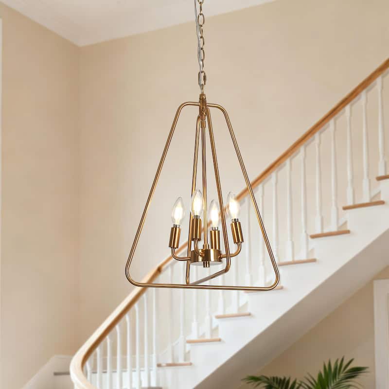 Dsmll Mid-century Modern 4-Light Chandelier Black Gold Lantern Pendant Lights for Dining Room - D 15.7" x H 20.9"  - Brass gold