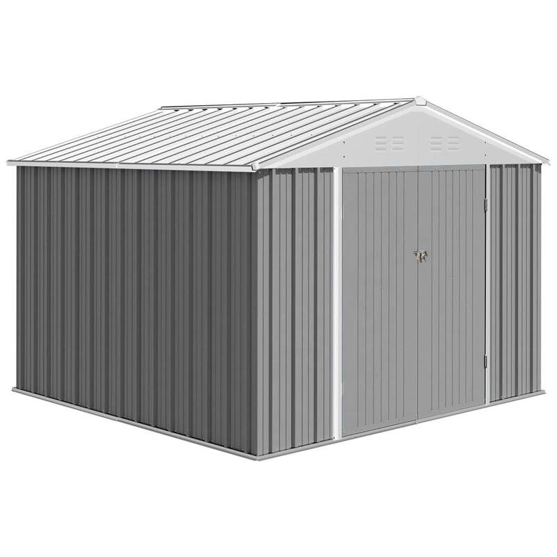 8x8 FT Metal Outdoor Storage Shed, Steel Utility Tool Shed Storage House with Lockable Door Design - Grey