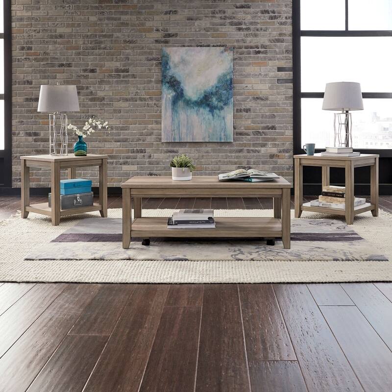 Sun Valley Sandstone Brown Living Room Table Set 3 Piece with Coffee Table, Side Tables - Wood