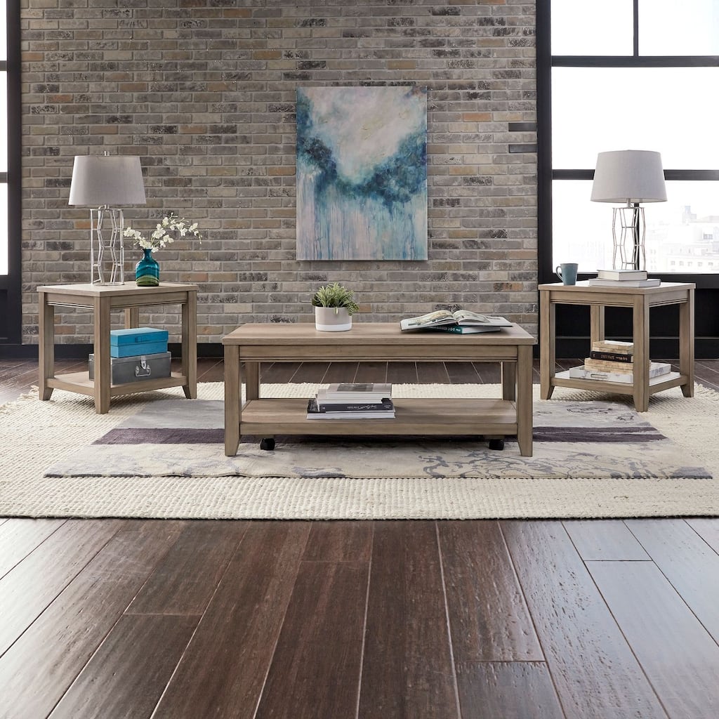 Sun Valley Sandstone Brown Living Room Table Set 3 Piece with Coffee Table, Side Tables