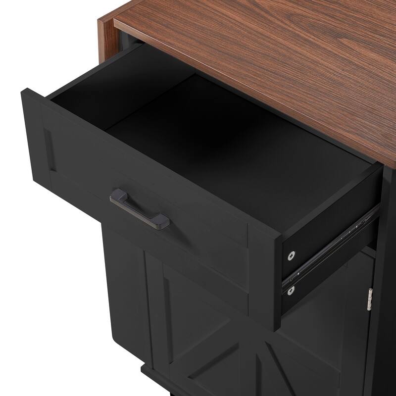 39.3" Kitchen Island with Drop Leaf, Kitchen Storage Island with Open Side Rack, One Drawer, Towel Rack, with Lockable Wheels