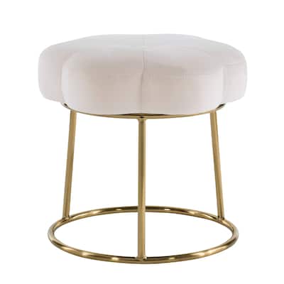 Floral Vanity Stool with Tubular Base - 17.75" - White and Gold