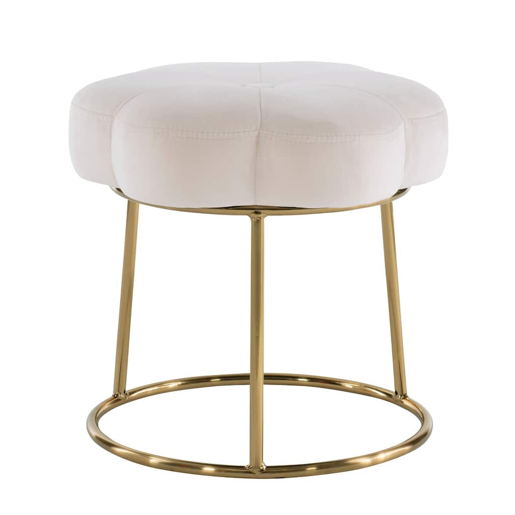 Floral Vanity Stool with Tubular Base - 17.75" - White and Gold