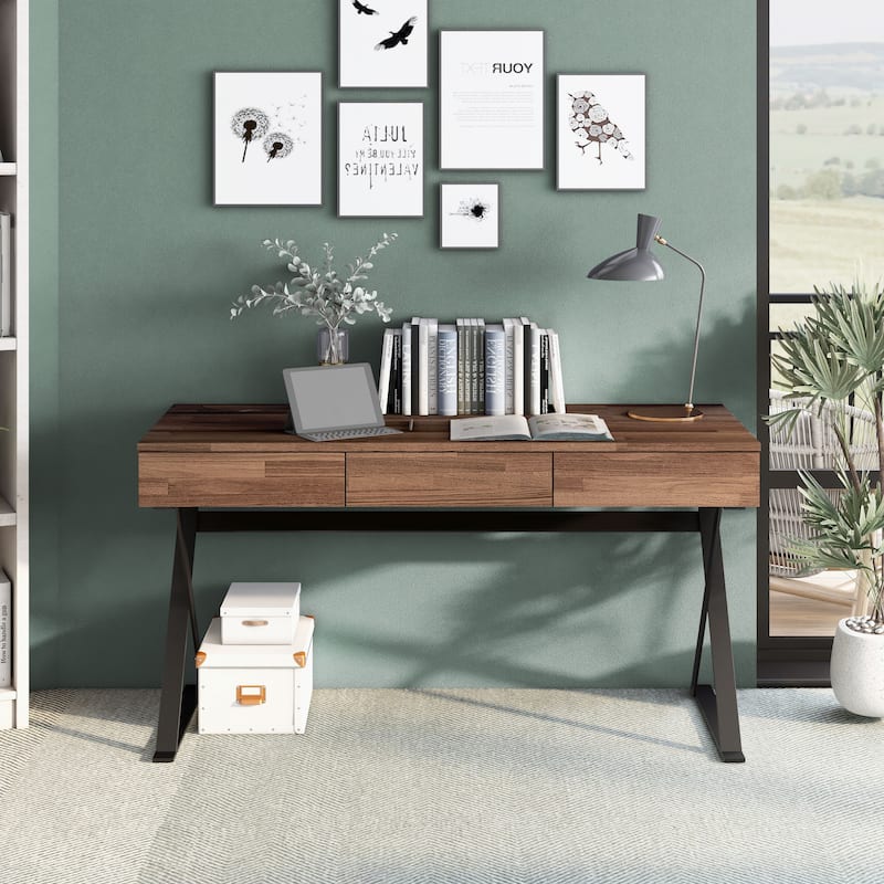 Vae Industrial Black 59-inch Metal Computer Desk with USB by Furniture of America
