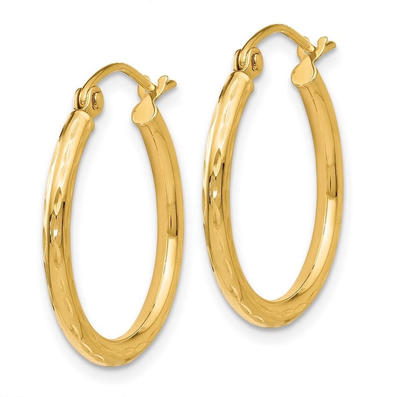 Curata 14k Yellow Gold Textured 2x24mm Classic Hoop Earrings