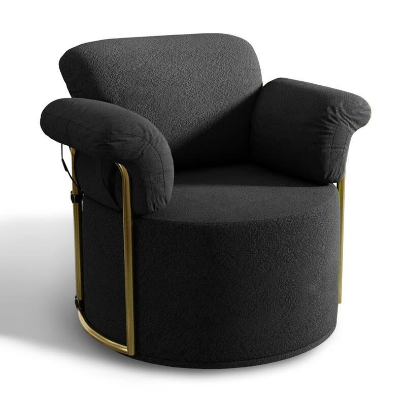 Modern Swivel Boucle Accent Chair Lounge Chair with Gold Metal Base