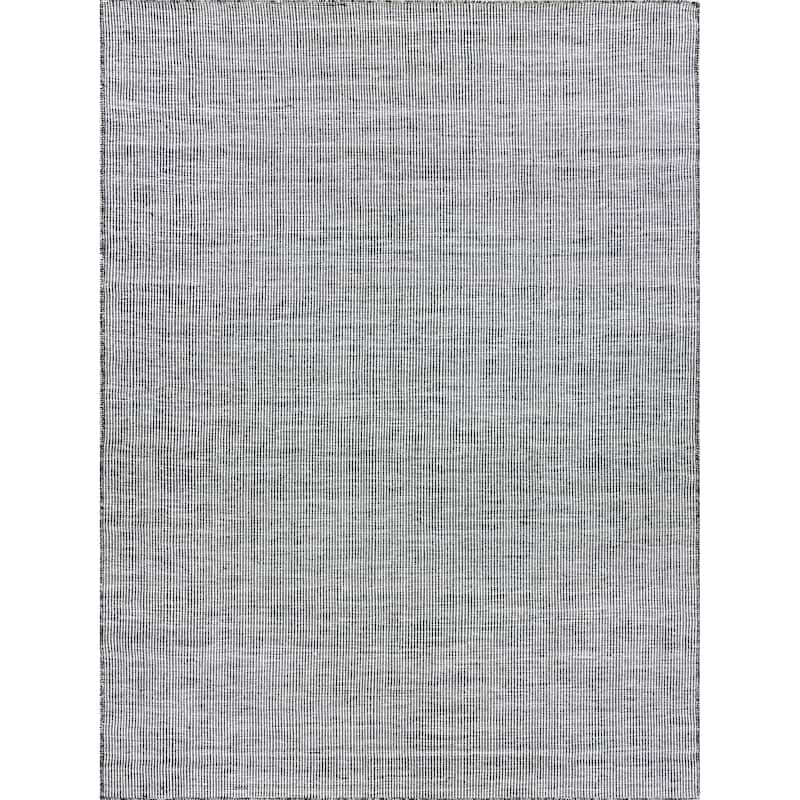 EXQUISITE RUGS Lenzi Indoor/Outdoor Flatweave PET yarn Black/Ivory Area Rug.