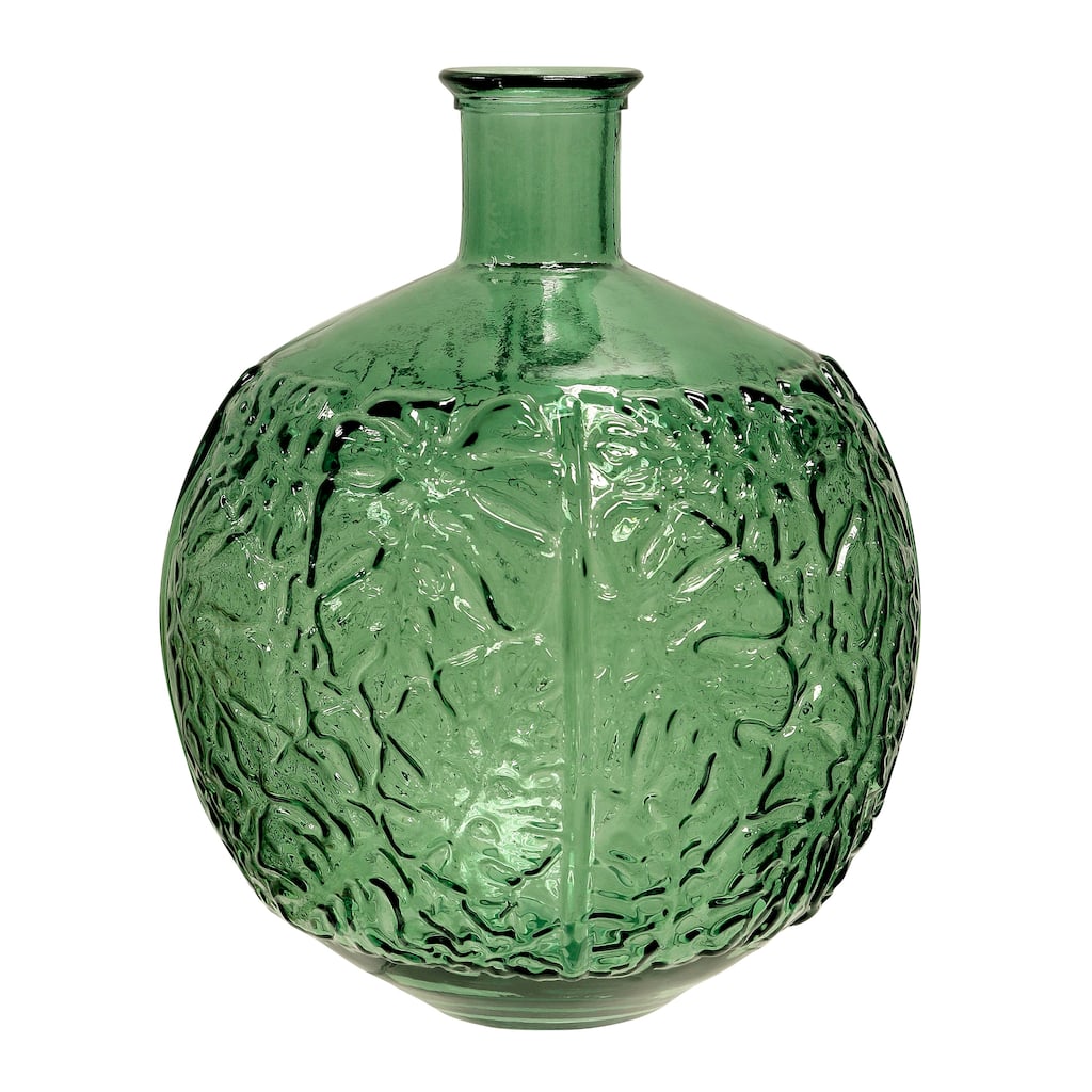Round Leaf Embossed Recycled Spanish Glass Bottle Vase