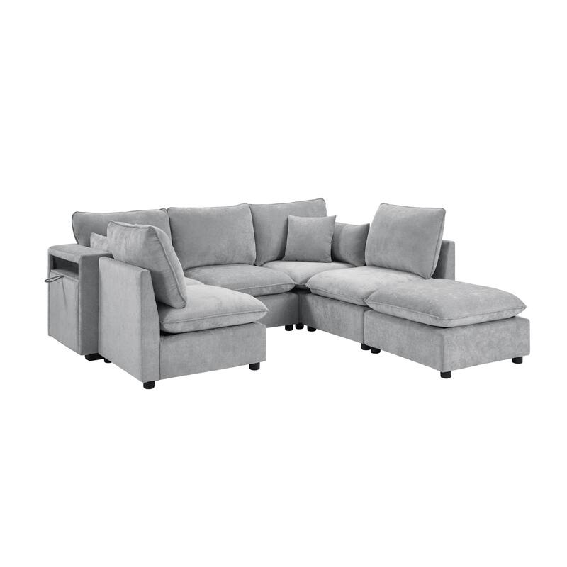 Large Modular Sectional Sofa for Living Room, U-Shaped & L-Shaped Sleeper Sofa Bed with Ottoman & USB Ports