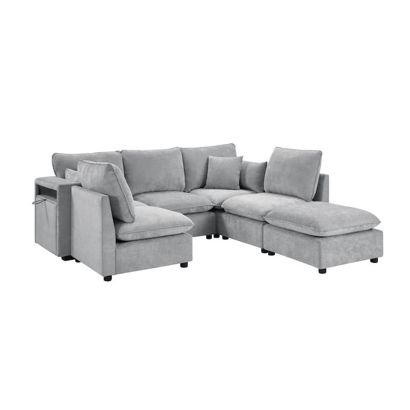 Roomfitters 94 Inch Modular U-Shaped Sectional Sofa with Movable Ottoman and Storage Armrests