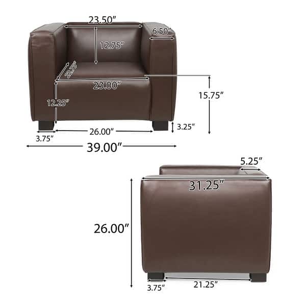 dimension image slide 3 of 7, Goyette Faux Leather 3 Piece Club Chair and Sofa Set by Christopher Knight Home