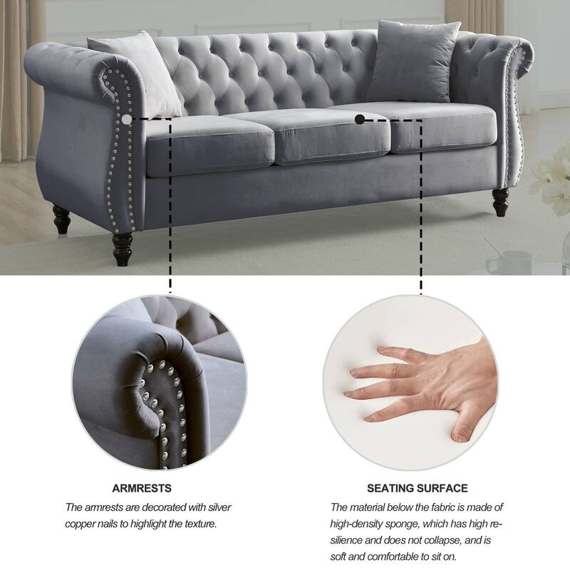 Classic 3-Seat Chesterfield Sofa with Solid Wood Frame & Plush Foam - Stylish Loveseat