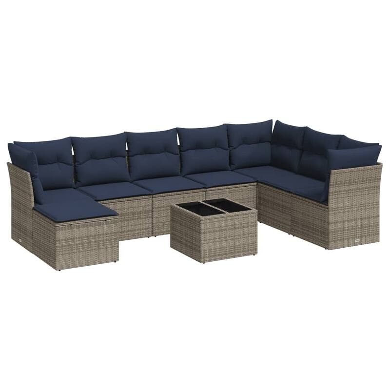 vidaXL 9 Piece Patio Sofa Set with Cushions Black/Brown/Gray Poly Rattan - 21.7 x 24.4 x 27.2