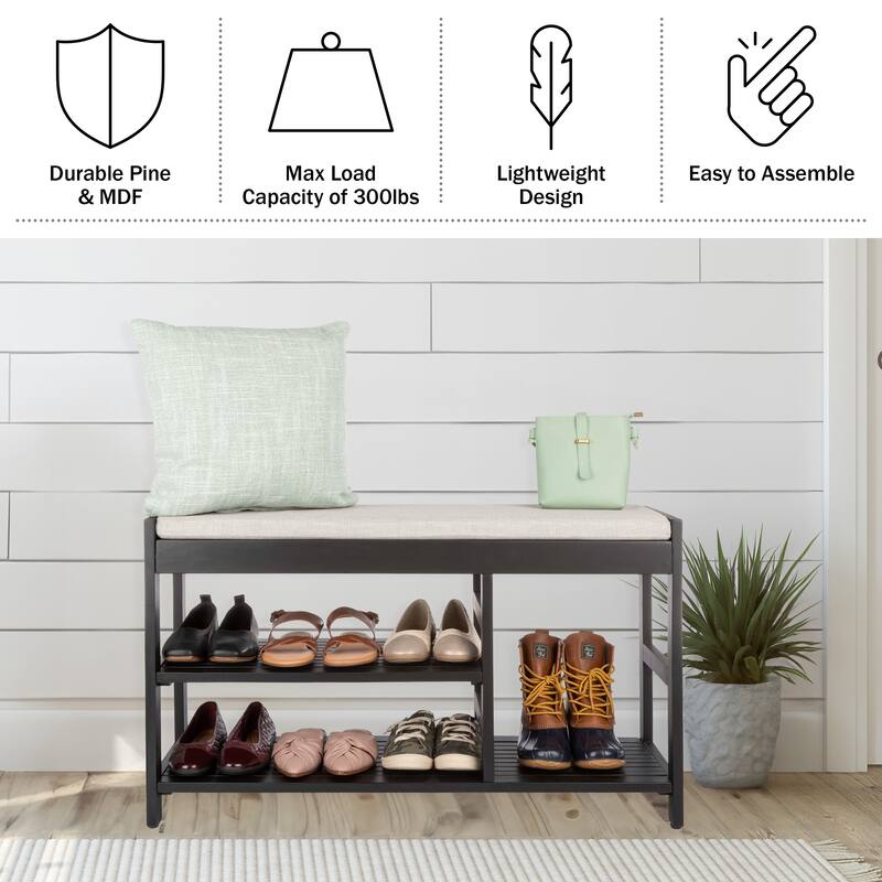 Lavish Home 3-Tier Shoe Bench with Cushioned Seat for Entryway