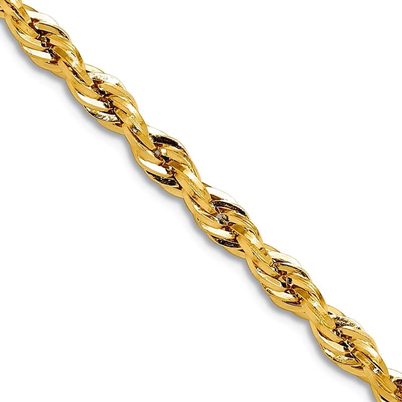 Curata 10k Yellow Gold 3.5mm Semi Solid Rope Chain Necklace For Men (Lobster)