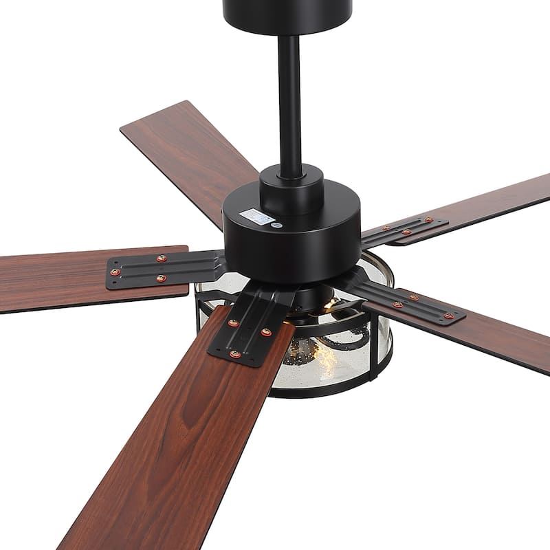 56" Reversible 5-Blade Glass Shade Ceiling Fan Chandelier with Light and Remote