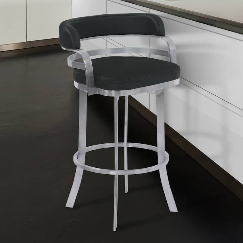 Prinz Swivel Bar or Counter Stool in Faux Leather and Metal - Black - Bar Height