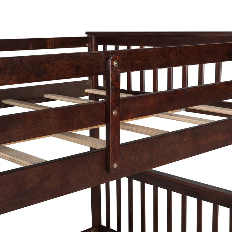 Space-Saving Full-Over-Full Bunk Bed with 2 Drawers, Pine Wood Frame, No Box Spring Needed