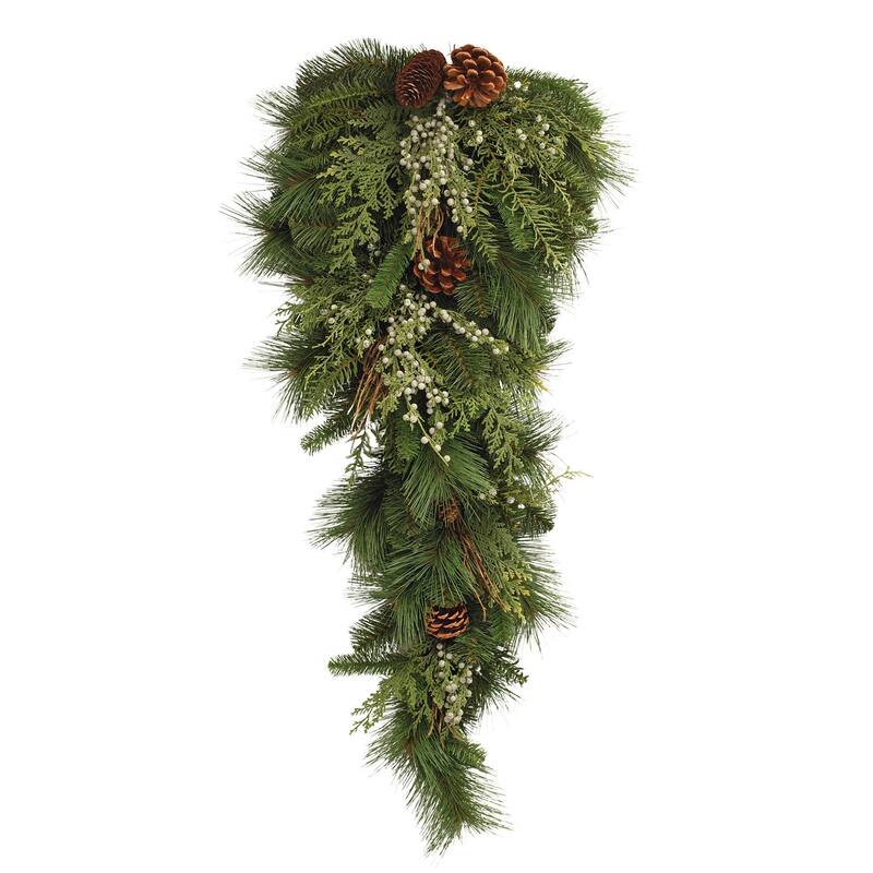 HomeRoots 17" Brown And Green Winter Linear Juniper And Pinecone Wreath Wall Swag