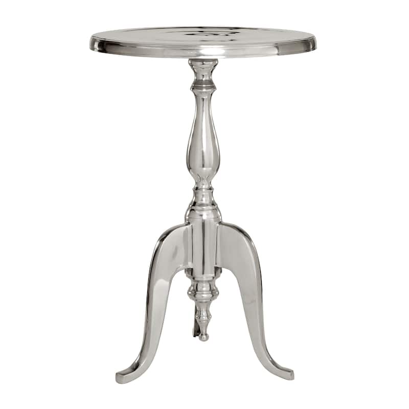 Aluminum Metal Small Turned Accent Table with Scroll Legs - Silver - Roche River Decor - 15"W x 15"L x 22"H