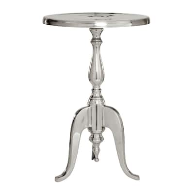 Aluminum Metal Small Turned Accent Table with Scroll Legs - Silver - Roche River Decor - 15"W x 15"L x 22"H