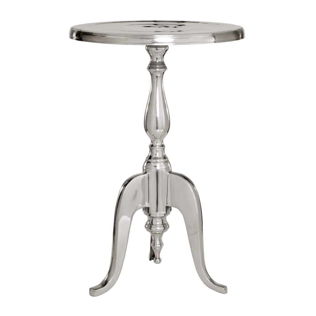 Aluminum Metal Small Turned Accent Table with Scroll Legs - Silver - Roche River Decor - 15"W x 15"L x 22"H