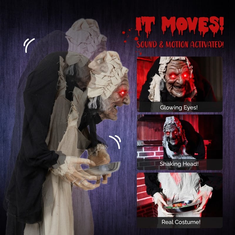5FT Grandma Halloween Animatronics Talking Outdoor Decorations With Voice Control
