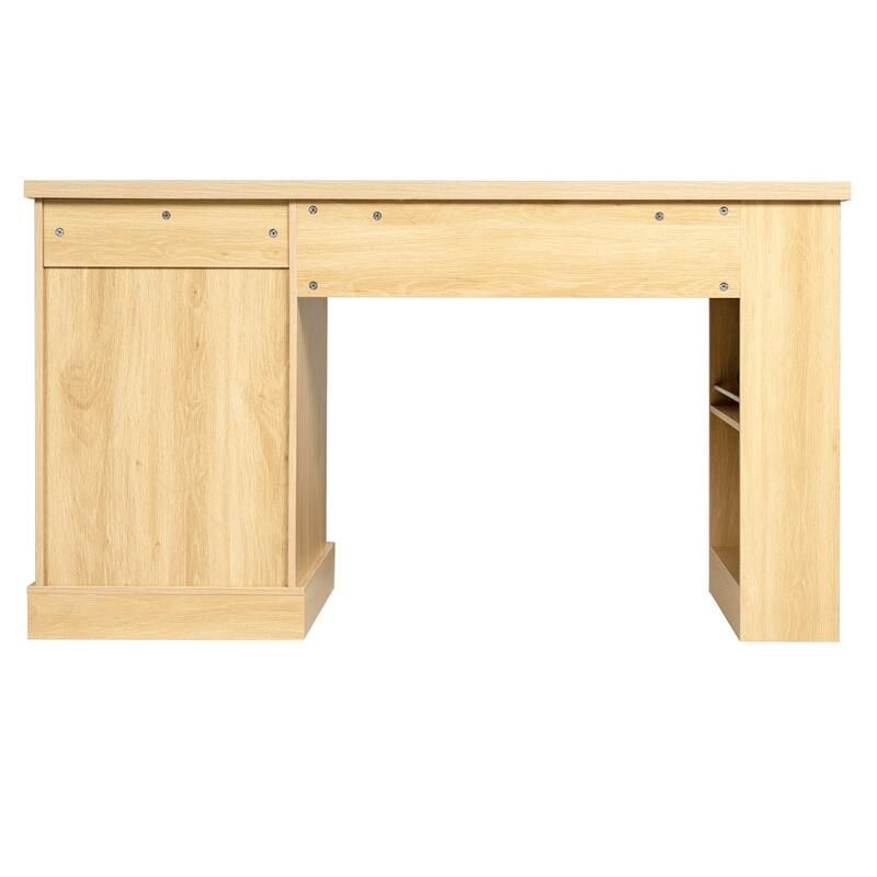 Roomfitters 55" Modern Fluted Office Desk with Charging Station, Storage Cabinet & Pegboard