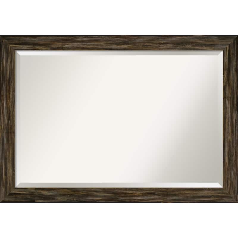 Beveled Wood Wall Mirror - Fencepost Brown Narrow Frame