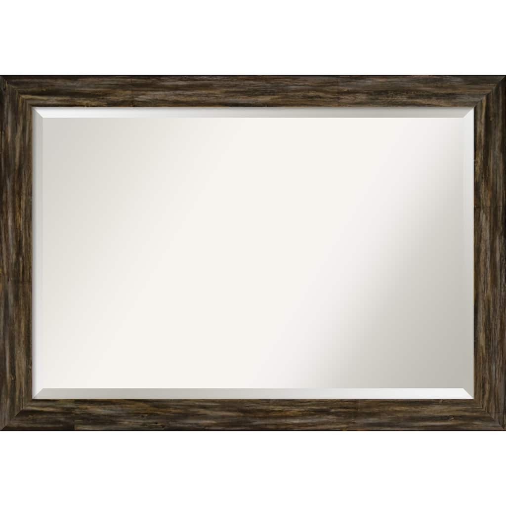 Beveled Wood Wall Mirror - Fencepost Brown Narrow Frame