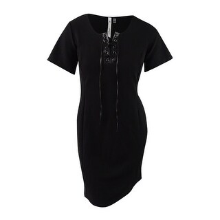 Shop Ny Collection Women S Plus Size Faux Leather Trim Dress 1x