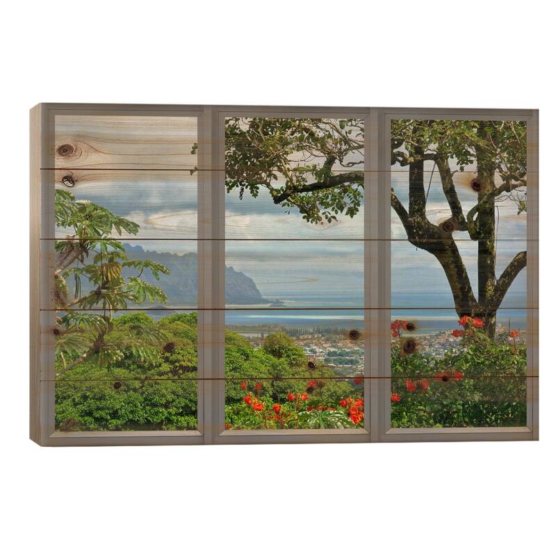 Hawaii Window View Print On Wood by Unknown Artist - Multi-Color - 26x40x1.5