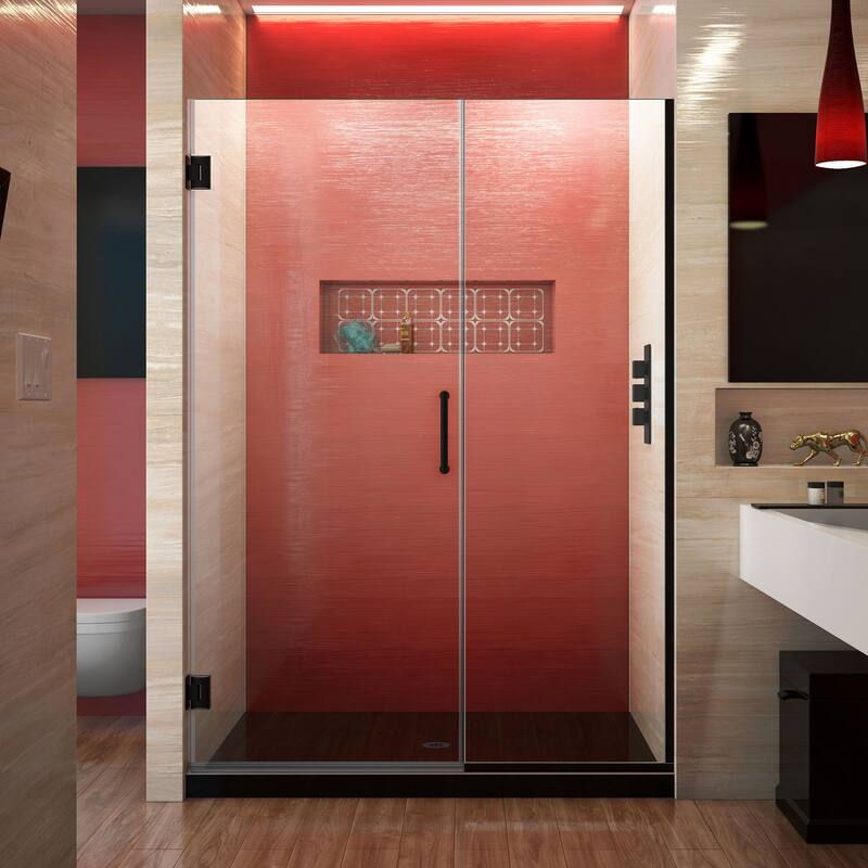DreamLine Unidoor Plus 48-48 1/2 in. W x 72 in. H Frameless Hinged Shower Door - 48" - 48.5" W - Satin Black Finish