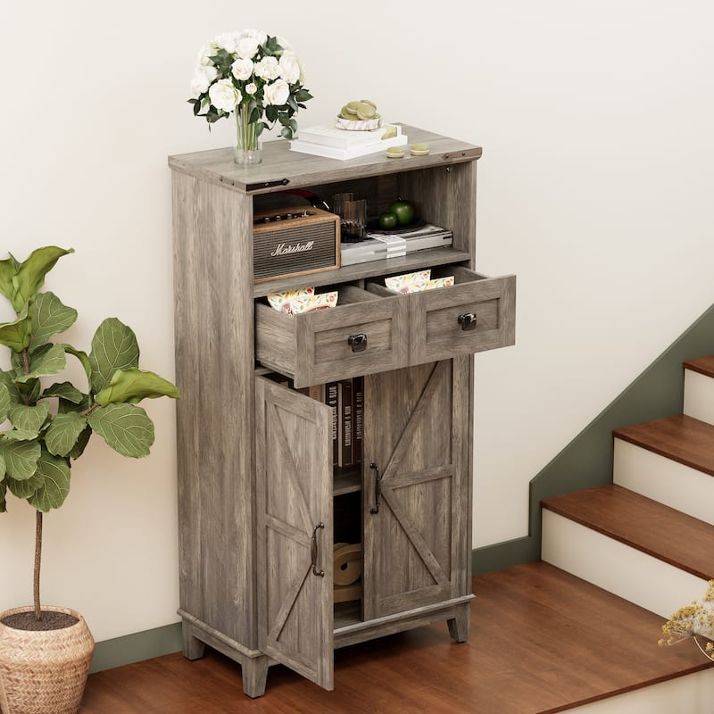 EROMMY Farmhouse Storage Cabinet with Doors and Adjustable Shelves, Small Freestanding Floor Cabinet , Narrow Organizer - N/A