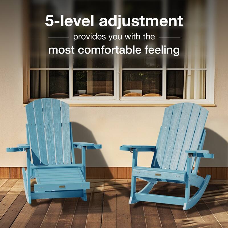 WINSOON HIPS Outdoor Rocking Chair with Adjustable Backrest and Retractable Ottoman-Set of 2
