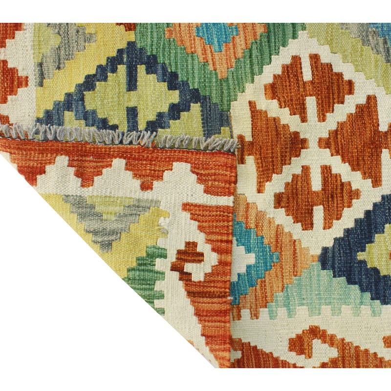 Flatweave Maqpal Blue/Rust Rug - 3'2" x 4'10"