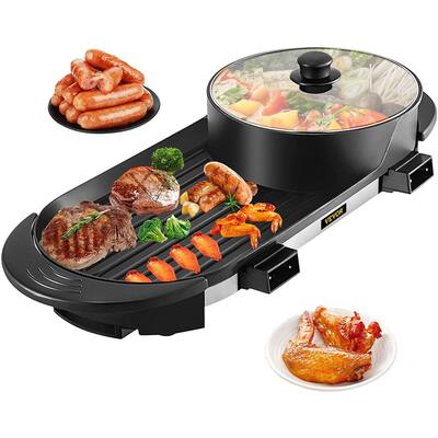 Electric Grill Hot Pot 2 in 1, Large Capacity Non-Stick Pan Portable Korean BBQ, Electric Shabu Hot Pot 110V Smoke Free Stove